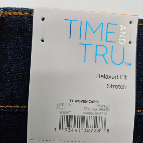 Time and Tru Women's Relaxed Fit Stretch Capri Jeans‎ Dark Wash Size M 8 10 - Picture 4 of 7